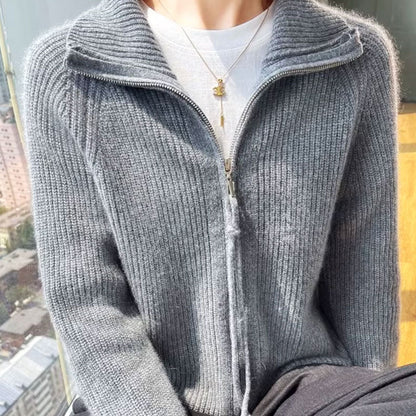 Ella Chic Zip-Up Knit Cardigan