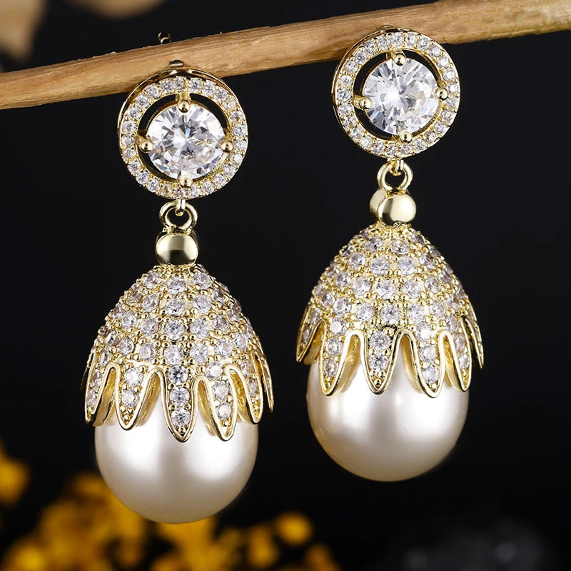 Amelia Pearl Crown Drops