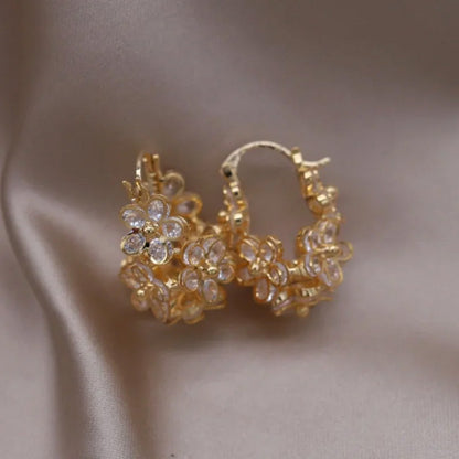 Chelsea Floral Crystal Huggie Earrings