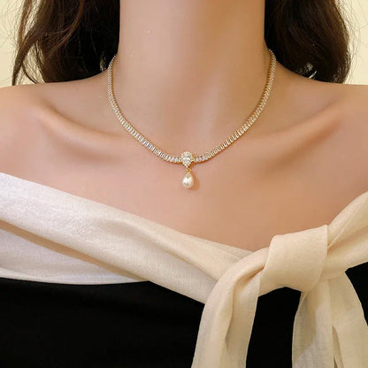 Olivia Crystal Pearl Drop Necklace