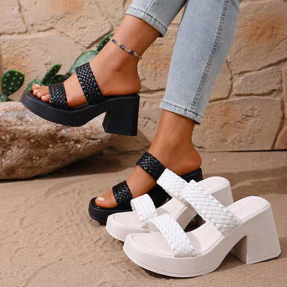 Braided Block Heel Sandals