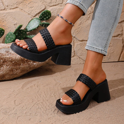 Braided Block Heel Sandals